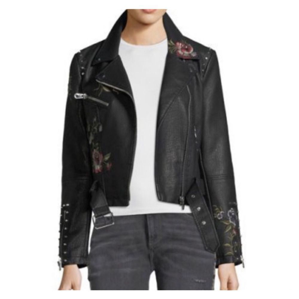 NWT Driftwood Faux Leather Biker Moto Floral Jacket